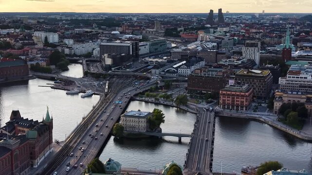 Flight toward Stockholm Central Station (Stockholms centralstation), Sweden