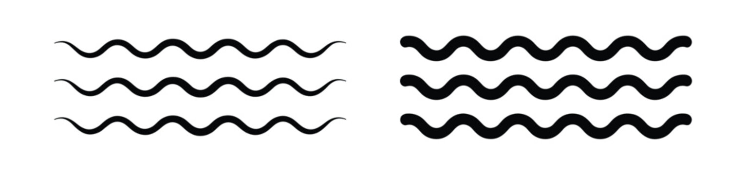 Simple black wavy lines representing water in three parallel rows with different thickness and length against a white background