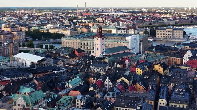 Bird's-eye view of Gamla Stan Old Town cityscape in Stockholm, Sweden