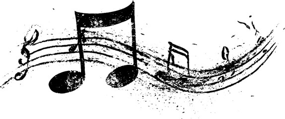 Obraz premium Grunge black and white musical notes and staff with spray paint splatter for music poster background and banner design