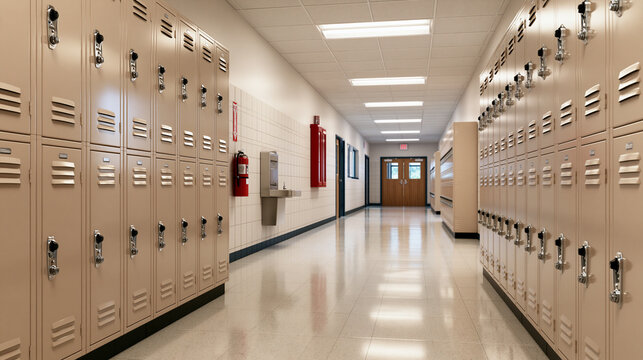 Empty High School Hallway with Lockers