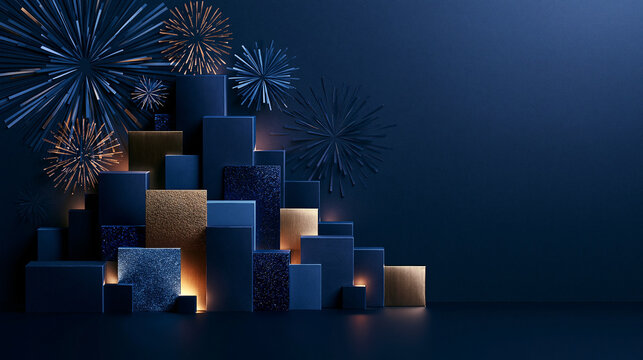 Podium Background with Fireworks for Festive Product Display