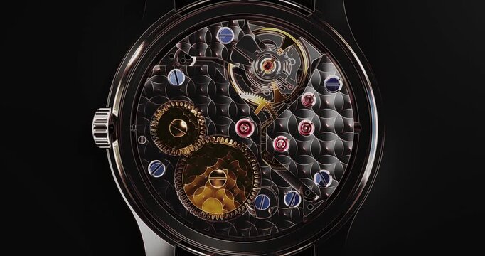 High end luxury automatic swiss watch movement working with precision gears.