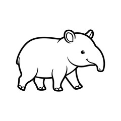 Obraz premium Cute tapir coloring book jungle animal page for kids. Black and white outline vector illustration of a baby tapir isolated on a white background.