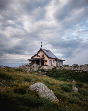 Enjoying a cozy moment at the mountain hut in the alps
