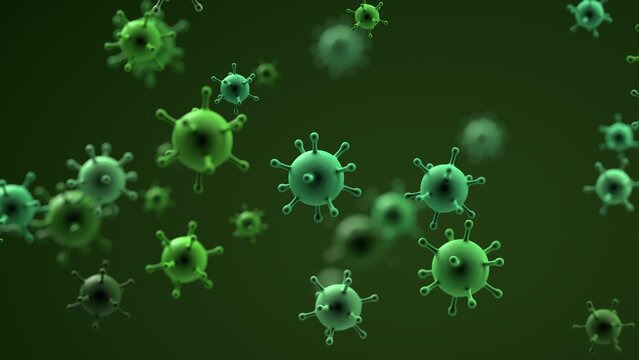 Green Virus Particles 3D Illustration for Virology and Medical Research