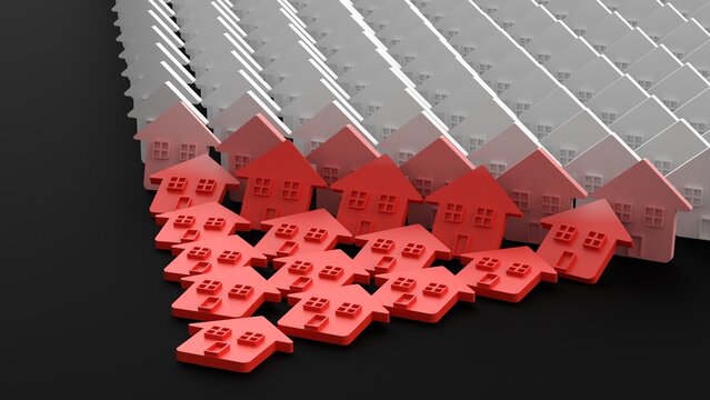 Housing Market Collapse 3D Illustration for Real Estate and Financial Crisis