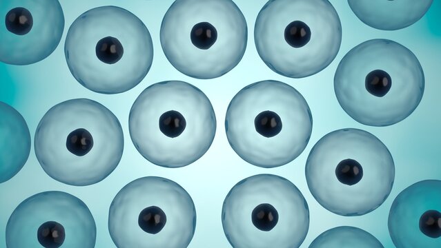 Blue Biological Cells Floating in Laboratory Environment 3D Illustration