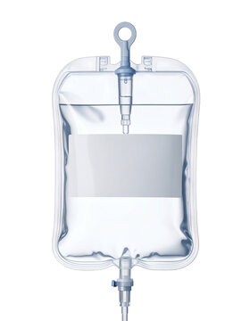 IV fluid bag medical equipment with empty label for hospital treatment and clinical medicine isolated on transparent background