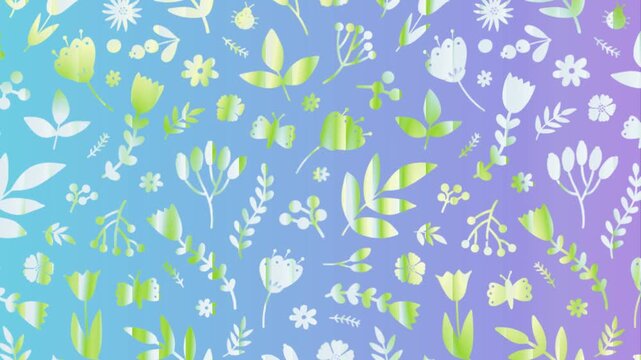 Seamless botanical spring with motion gradient background. Tropical fun backdrop. For promotion, banner, social media, campaign etc.