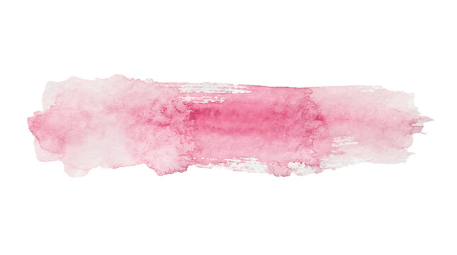 A soft, horizontal pink watercolor brush stroke with textured edges and varying opacity, isolated on a white background, for artistic use isolated on a transparent background