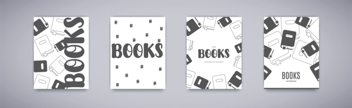Posters with book in modern black and white style. Books text.