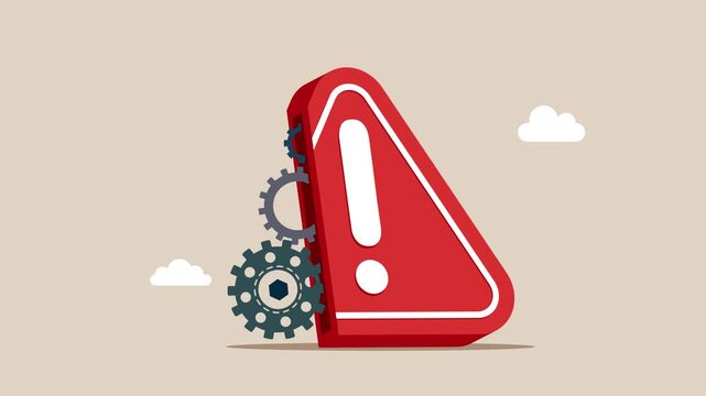 Exclamation attention sign with gear system move. Business animation video