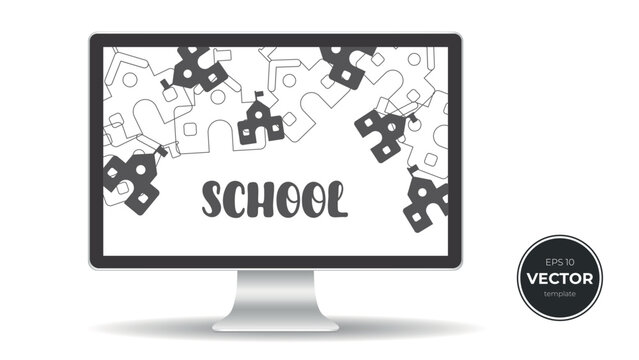 Computer monitor with school website UI page layout design. School text.