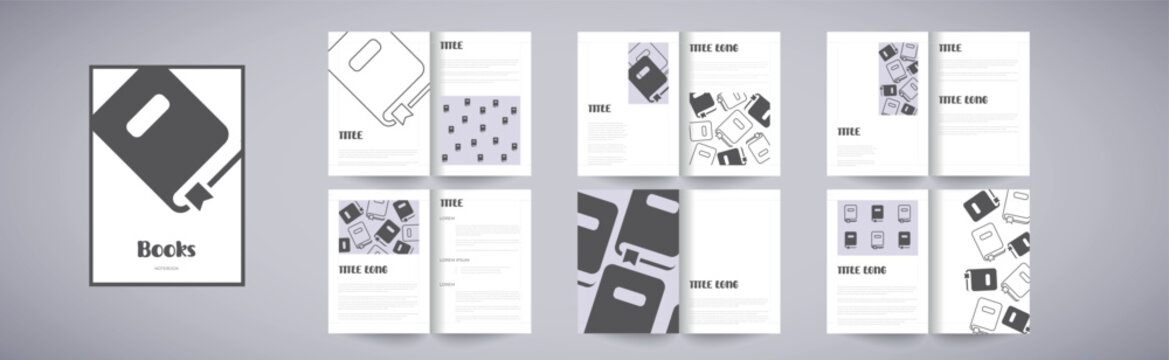 Book pages layout with book design template. Books text.