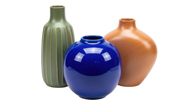 Three decorative vases isolated on transparent background