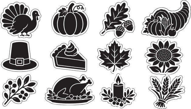 Thanksgiving Holiday Icon Set Featuring Traditional Harvest And Autumn Elements