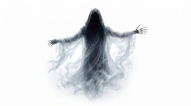 Halloween ghost on transparent background. Spirit figure. PNG . Generative Ai.