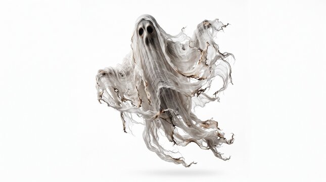 Floating scary white fabric ghosts for Halloween parties to celebrate the night holiday. Creepy ghost character. Can be used in screen mode for a transparent effect.