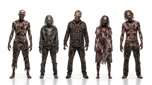 Terrifying Zombies on Transparent Background, Horror Concept, banner