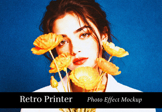 Retro Printer Photo Effect Mockup