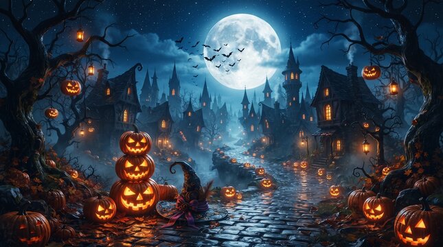 scary spooky halloween season, monster skull and crossbones halloween witch with pumpkin, halloween and October background