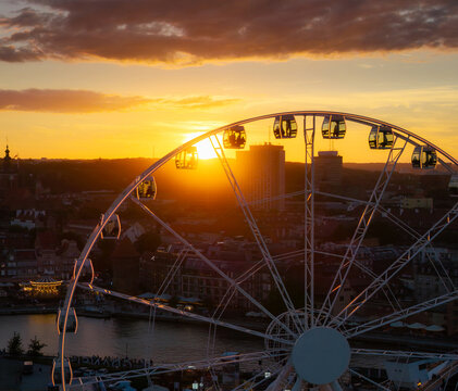 Beautiful panorama of Gdansk city at sunset, Poland