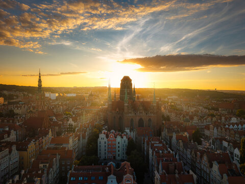 Beautiful panorama of Gdansk city at sunset, Poland