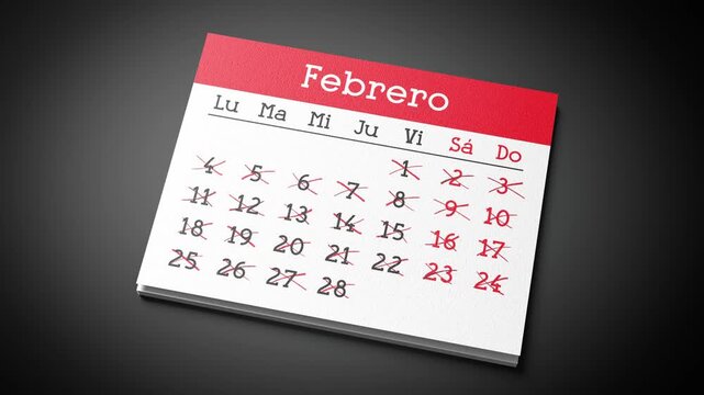 Spanish Calendar with Flipping Pages and Camera Motion - 3d 4k animation (3840 x 2160 px)