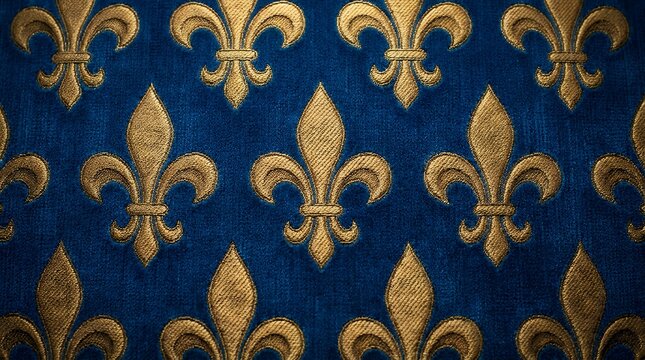 Elegant Gold and Azure Fleur De Lis Opulent Design Regal Ornate Endless Texture Majestic Gold and Blue Floral Emblem Repeated Motif Luxurious Heraldic Backdrop  luxury gold blue fleur de lis
