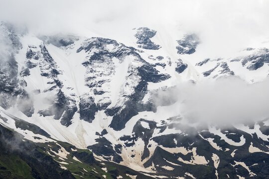 View of snowy mountains on the Grossglockner High Alpine Road in the Alps, Fusch, Salzburg, Austria
