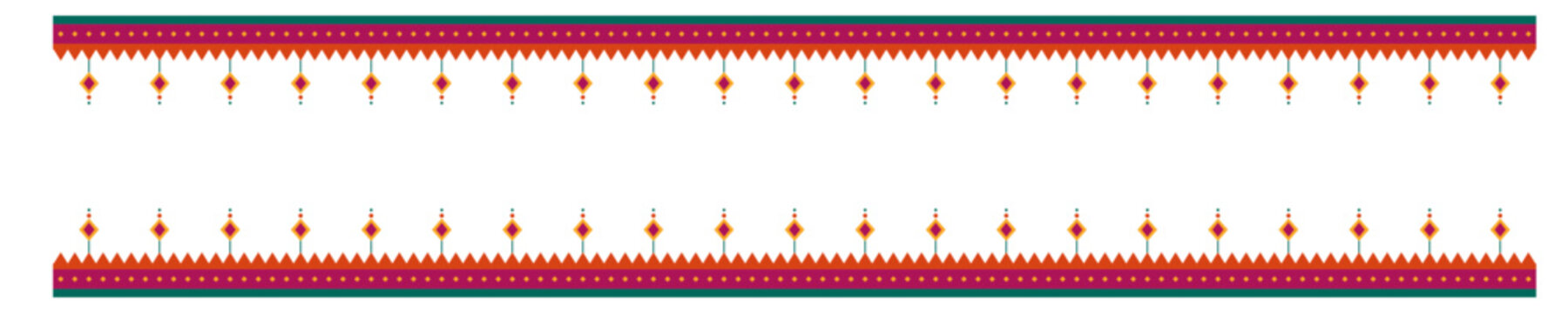 Durga Puja Horizontal Border Design with Red and Blue Geometric Lines and Decorative Arrow Elements on White Background for Web Banner or Header