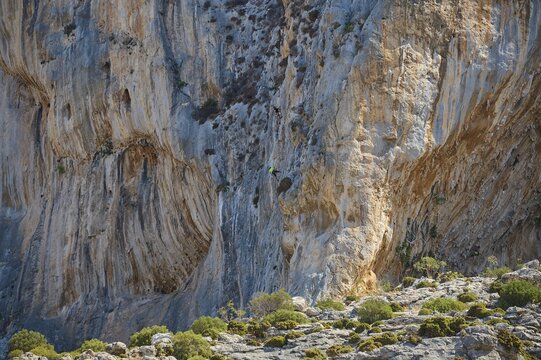 Massouri, Grande Grotta, climbing, rock climber in mountainous surroundings full of adventure, Kalymnos, Sponge Diving Island, Dodecanese, Greek Islands, Greece