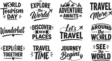 Obraz premium Travel quote typography set with adventure and exploration lettering designs