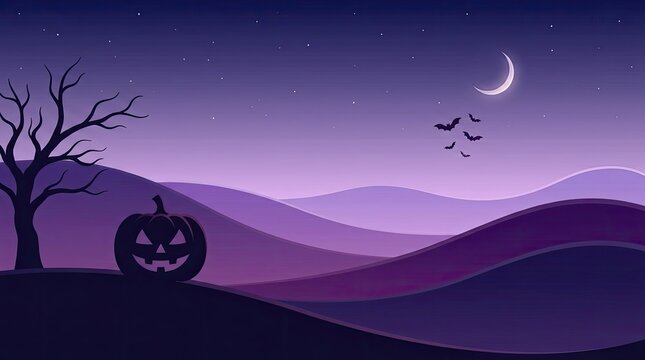 A spooky and delightful halloween scene a flat vector illustration featuring a jack o' lantern crescent moon and silhouetted landscape