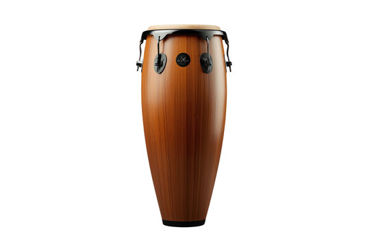 Tall wooden conga drum with natural brown finish