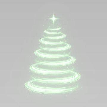 Spiral Christmas tree with luminous rings and festive sparkle.