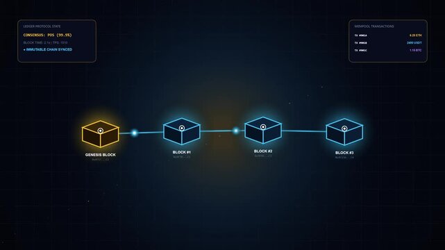 Blockchain technology digital network connecting blocks with secure cryptographic data information