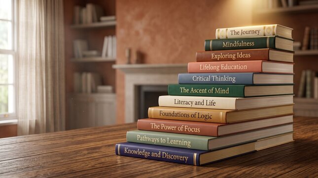A Stack of Illustrative Books Representing Steps Toward Personal Growth