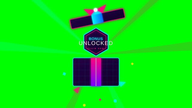 Conceptual illustration of a bonus unlocked with a gift box and digital elements on green background.