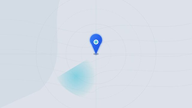 Map interface showing a location pin on a minimalistic digital map with light blue and gray tones.