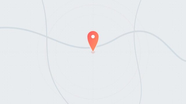 Minimalist abstract map with a single red location pin on a light background.