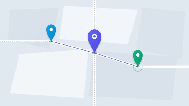 Map illustration showing three location markers connected by lines indicating routes or distances.