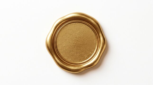 Blank gold wax seal stamp isolated on white background for luxury branding and premium corporate identity design