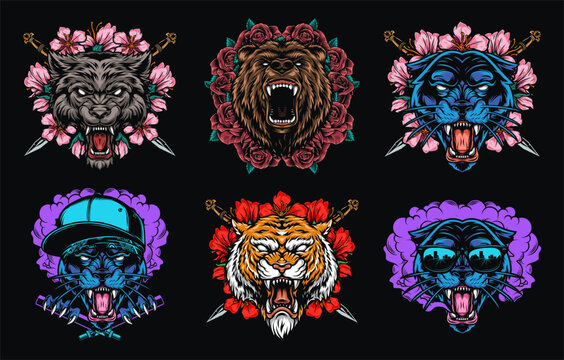Floral wild animal art