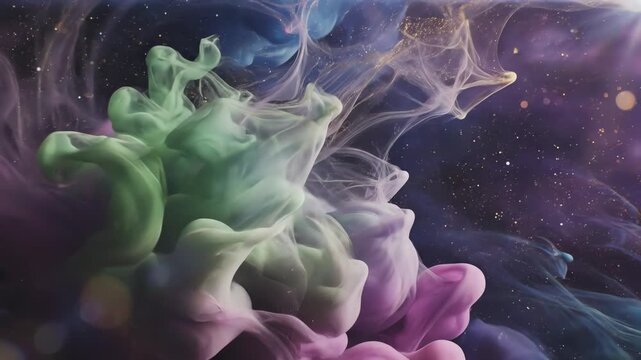 Abstract colorful ink smoke swirls in water