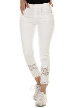 Woman wearing pants in a white studio for e-commerce fashion