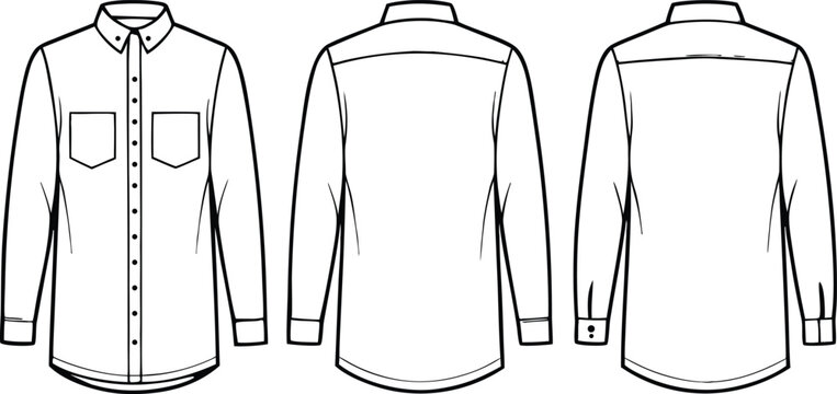 Technical fashion of long sleeve button down shirt, front back