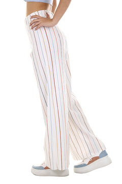 Woman wearing pants in a white studio for e-commerce fashion