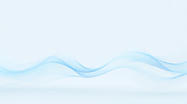 Clean minimal particle wave on light background, soft digital design with flowing blue dots and abstract motion for technology and business concepts